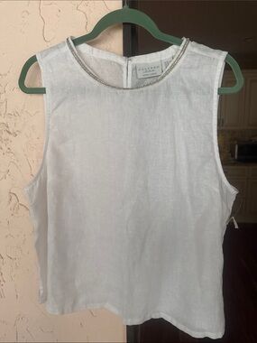 Calypso St. Barth White Linen Beaded-Neck Camisole